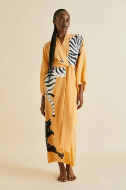 Queenie Godard Orange Zebra Silk Crêpe De Chine Robe