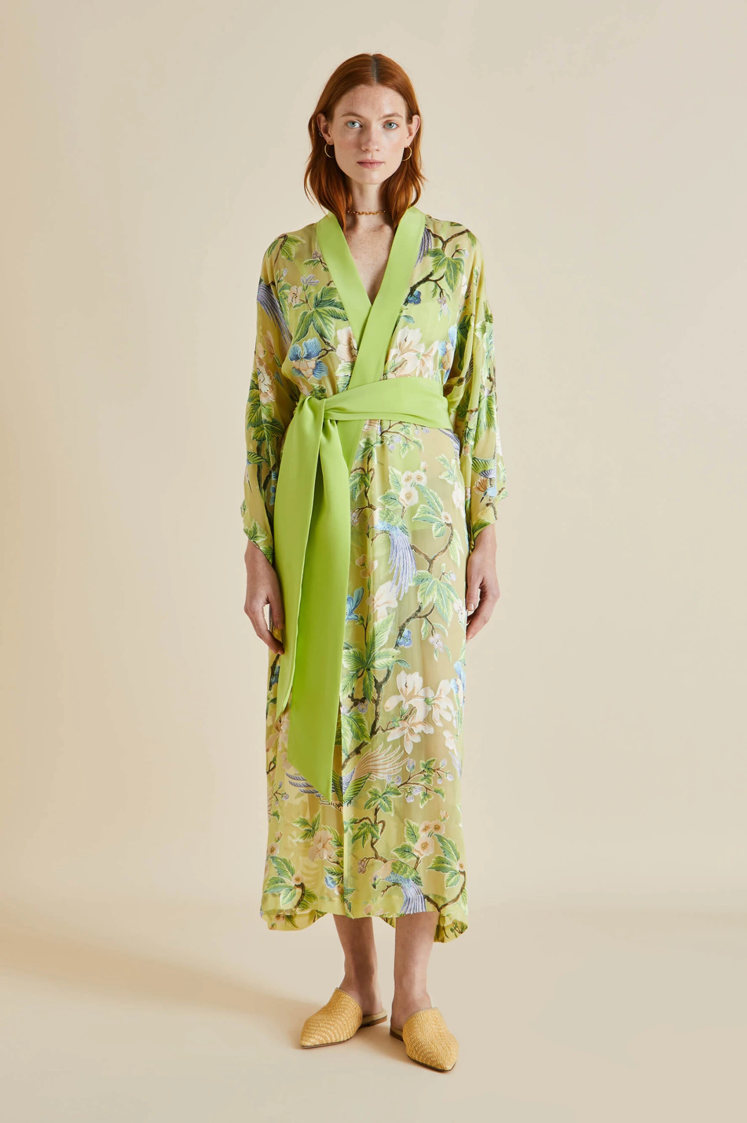 Queenie Arcadius Green Floral Silk Devoré Robe