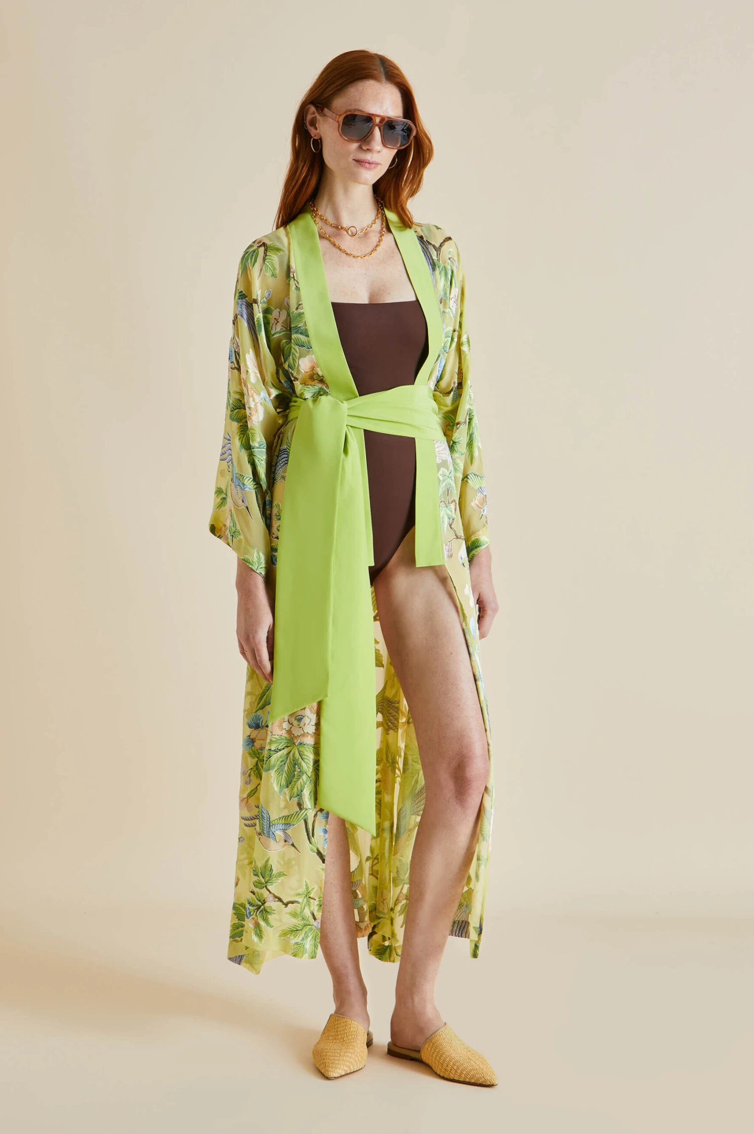Queenie Arcadius Green Floral Silk Devoré Robe - Image 3
