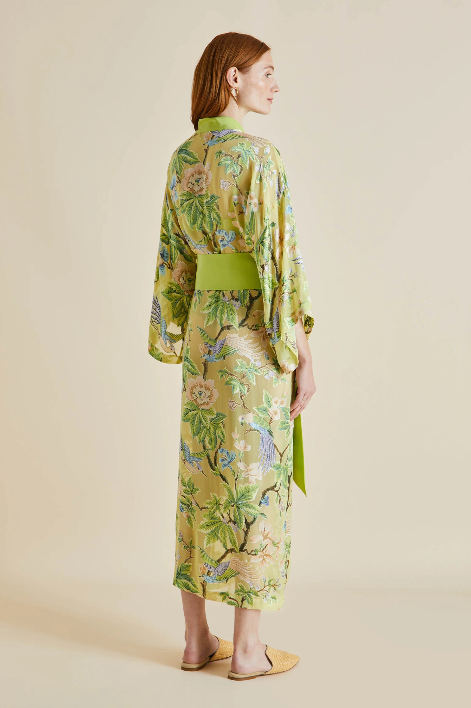 Queenie Arcadius Green Floral Silk Devoré Robe - Image 4