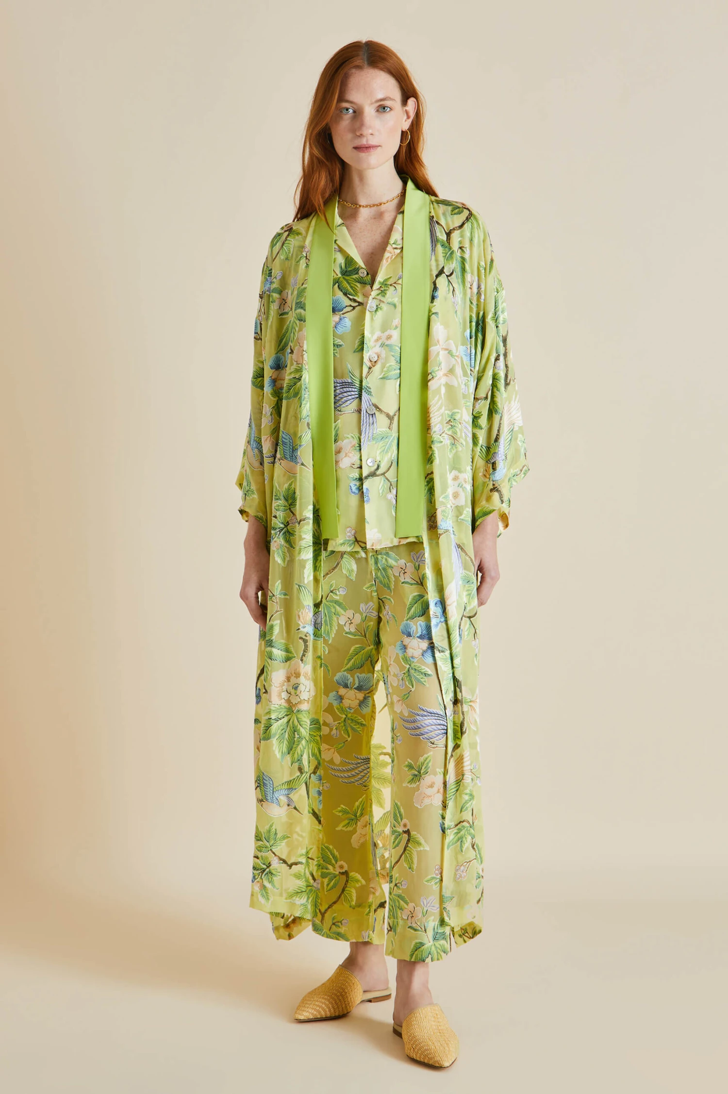 Queenie Arcadius Green Floral Silk Devoré Robe - Image 5