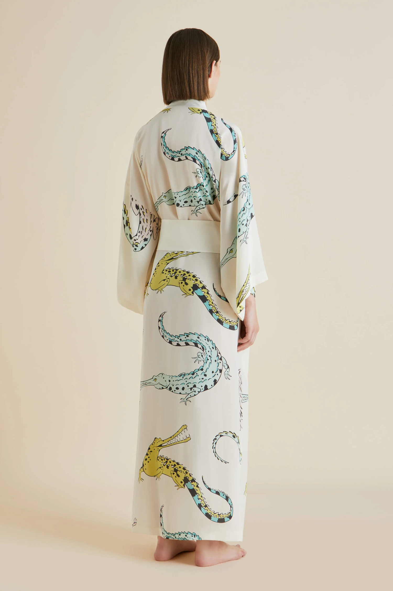 Queenie Cream Crocodile Silk Crêpe De Chine Robe - Image 3