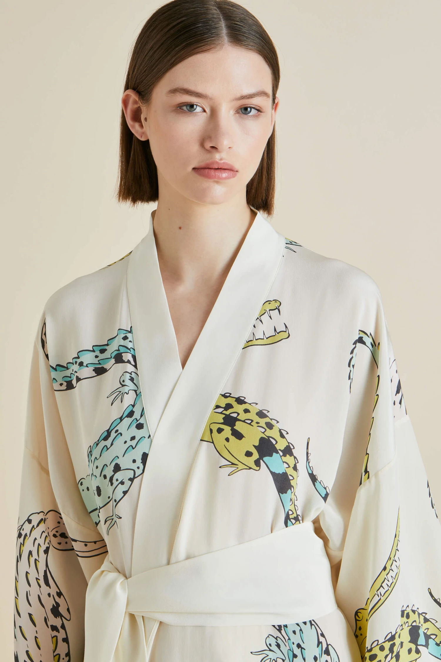 Queenie Cream Crocodile Silk Crêpe De Chine Robe - Image 4