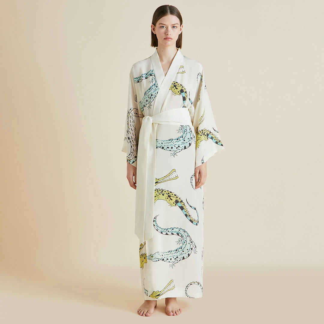 Queenie Cream Crocodile Silk Crêpe De Chine Robe - Image 2