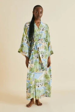 Queenie Pablo Green Palm Silk Crêpe De Chine Robe