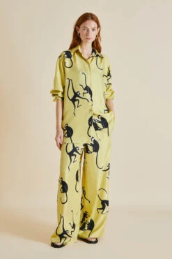 Wolfe Paloma Yellow Monkey Silk Twill Pajamas
