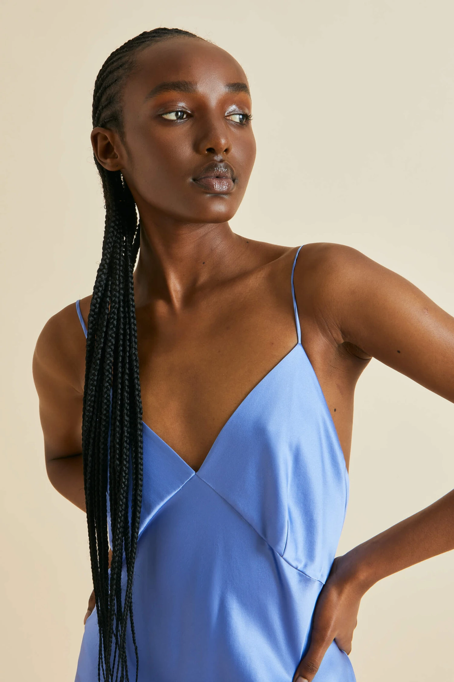 Xena Blue Silk Satin Slip Dress - Image 4