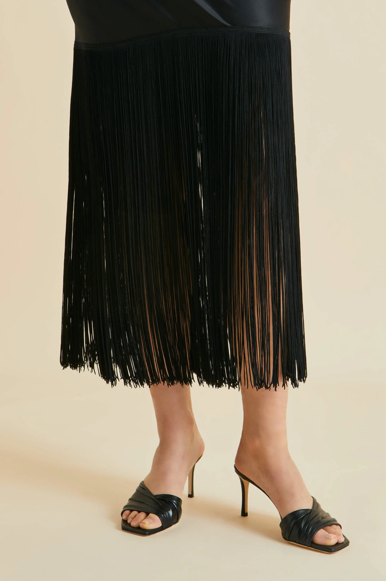 Zoya Black Fringed Silk Satin Slip Dress - Image 6