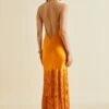 Zoya Orange Fringed Silk Satin Slip Dress