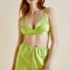 Zsa Zsa Palm Green Silk Satin Bralette Set