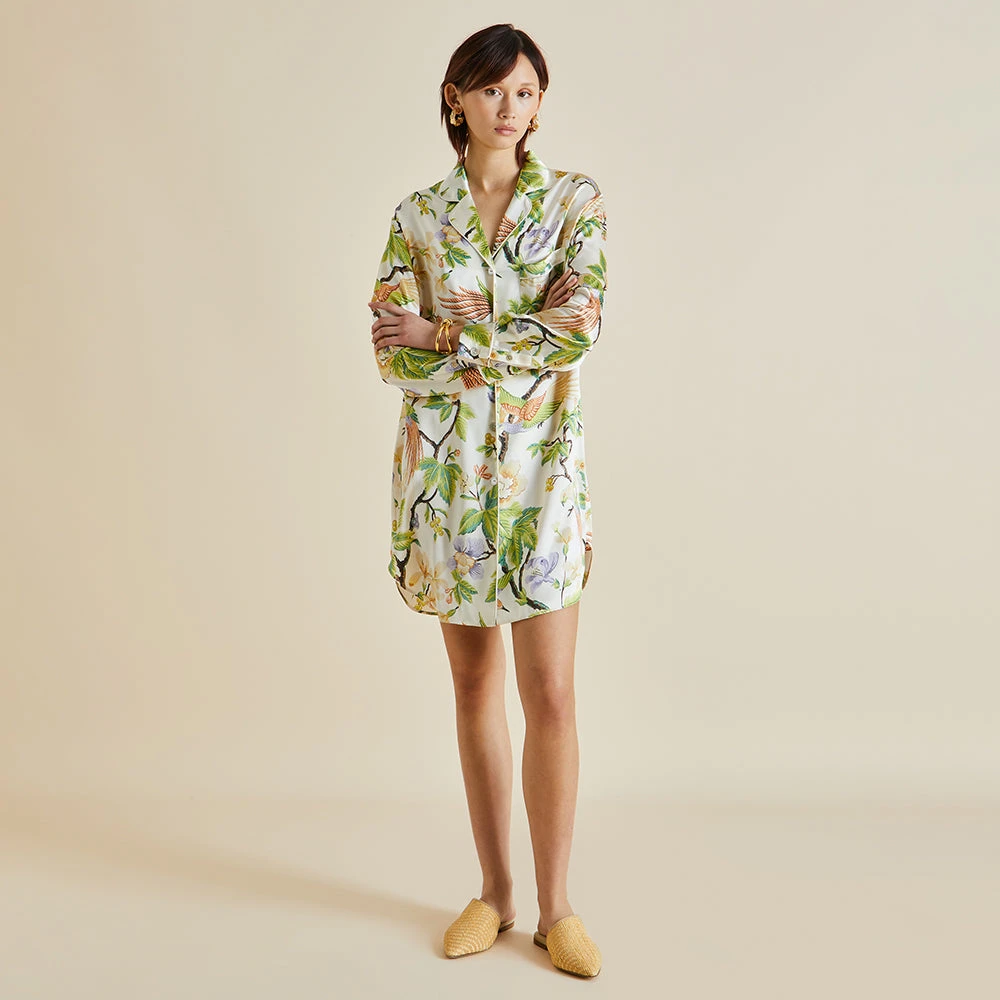 Poppy Adisorn Cream Floral Silk Satin Nightshirt - Image 2